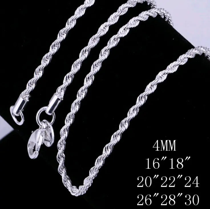 Silver Plated 4MM Twist Chain Necklace