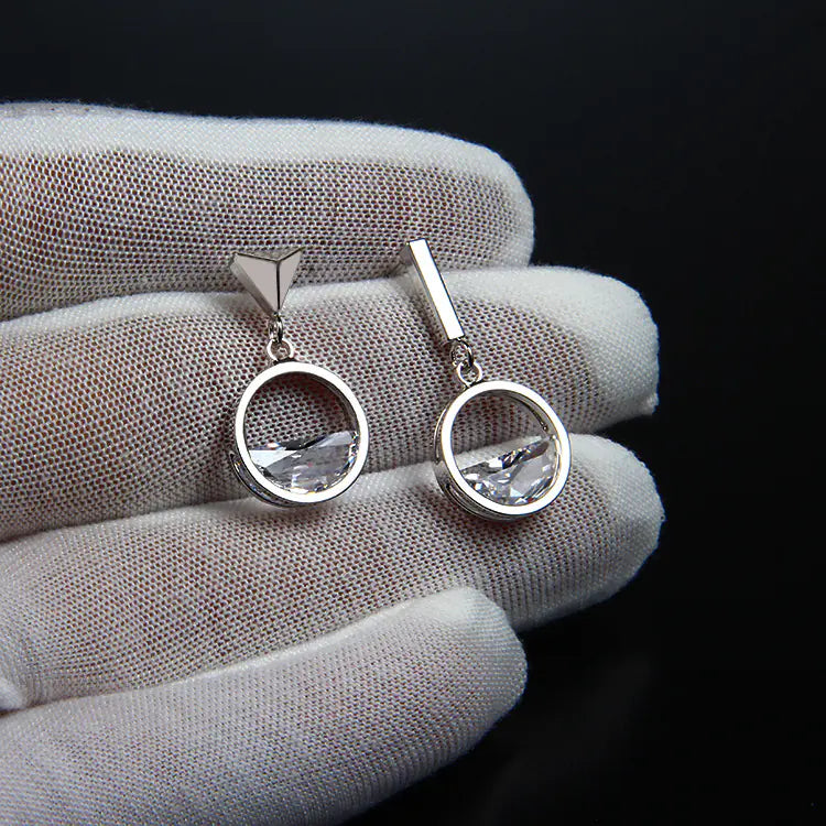 S925 Silver Geometric Asymmetrical Earrings for Women